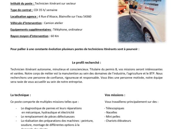 MODALITES DU POSTE A POURVOIR 2022 TECHNICIEN_PAGE 0001 600X450 | G3M Poste à pourvoir : Technicien(s) itinérant(s) sans découcher. Toul 0